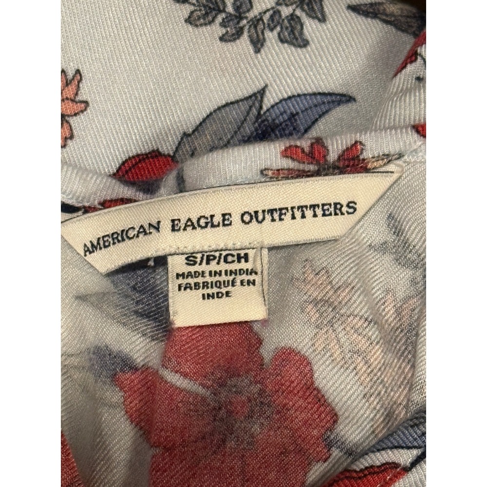 American Eagle Floral Mini Dress Size S Pale Blue Floral Babydoll Y2K Cottage - Picture 4 of 16